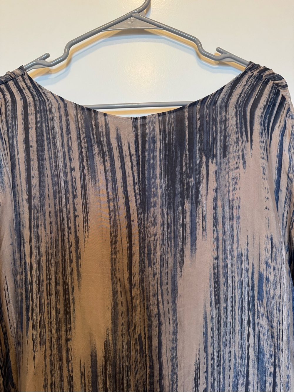 Tempo Paris Taupe and Blue Striped Silk Poncho Lined with Sequin Trim. - Picture 10 of 11